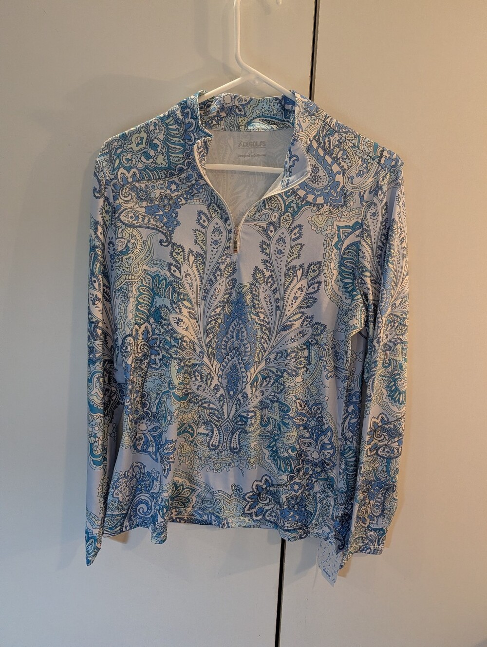 Acegolfs Long-Sleeve Blue Paisley Half-Zip Shirt